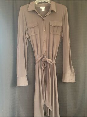 Liz Claiborne Green Long Sleeve Shirt Dress with Tie Waist